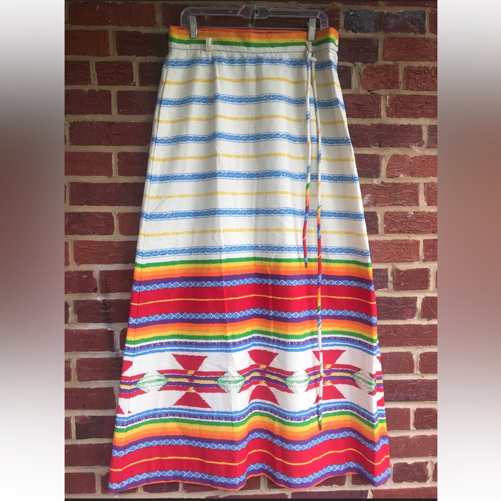 Vintage 70s Prairie Maxi Southwestern Skirt, Summit of Boston USA Made Union